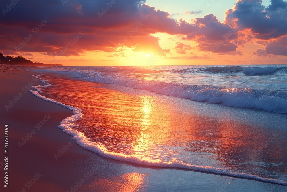 Fototapeta premium Vibrant Sunrise over the Ocean Beach