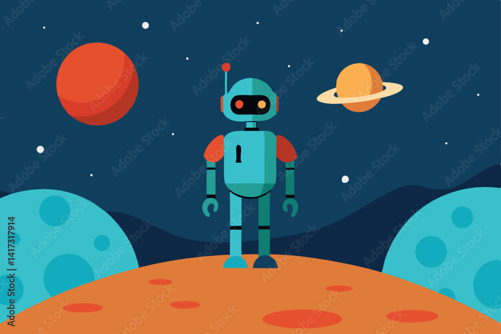Naklejka premium robot-exploring-distant-planet-surface
