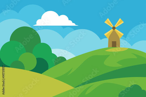 rural landscape with windmill