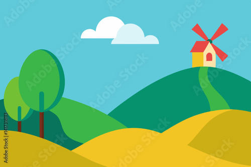 vector illustration of a rural landscape with houses