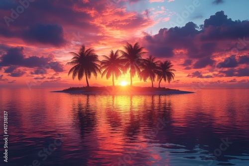 Tropical island sunset paradise