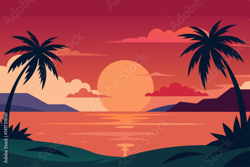 tropical beach with palm trees