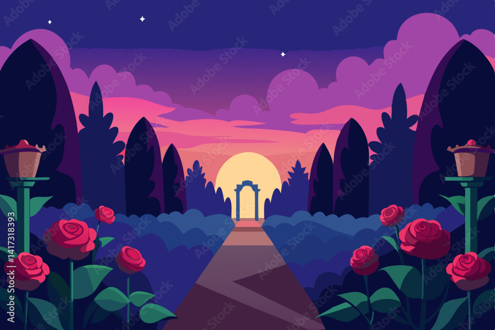 Naklejka premium rose-garden-at-dusk