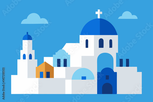 santorini-oia-town-watercolor-illustration