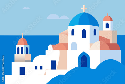 santorini-oia-town-watercolor-illustration
