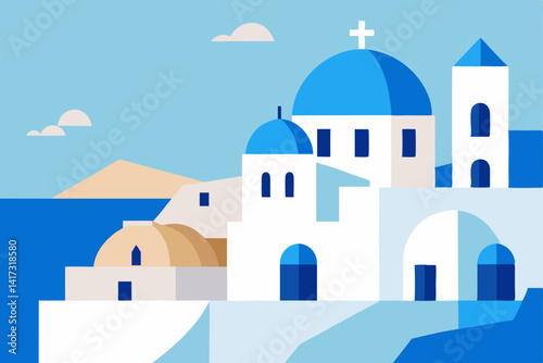 santorini-oia-town-watercolor-illustration