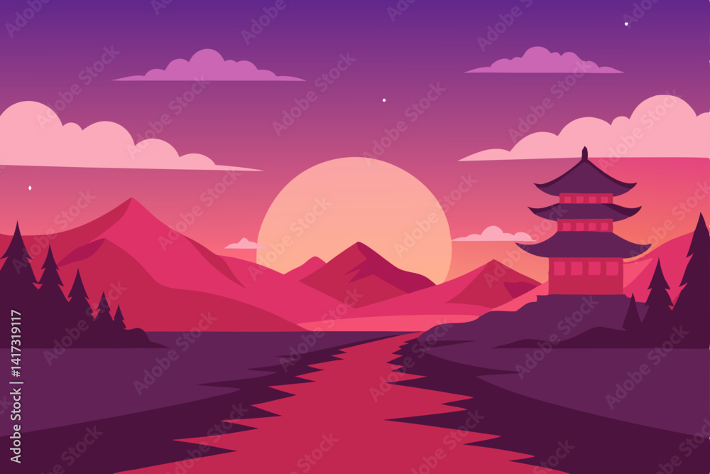 Fototapeta premium chinese temple in the sunset
