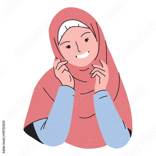 Smiling Woman Adjusting Her Hijab