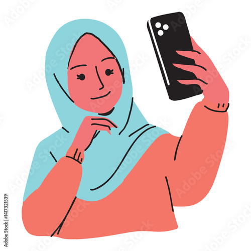 Woman in Hijab Taking Selfie