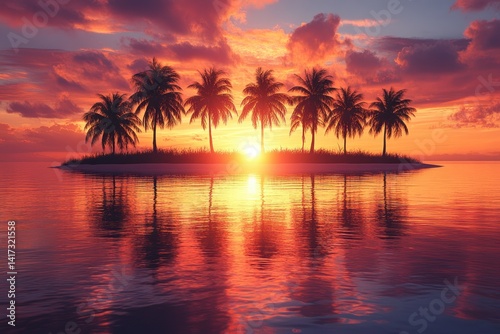 Tropical island paradise at sunset