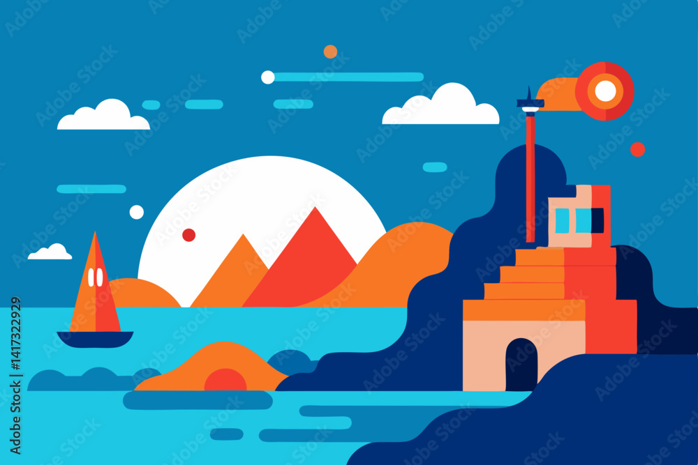 Naklejka premium surreal-coastal-scene-with-ai-elements