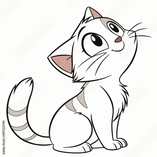A cute cartoon kitty is a fun vector illustration of a domestic feline animal with a happy smile and a playful tail