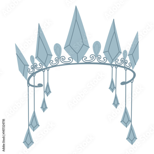 a magical women's crown with ice floes in the form of crystals. Flat colored. Suitable for fantasy projects featuring queens, winter magic, and magical worlds. Used to decorate books