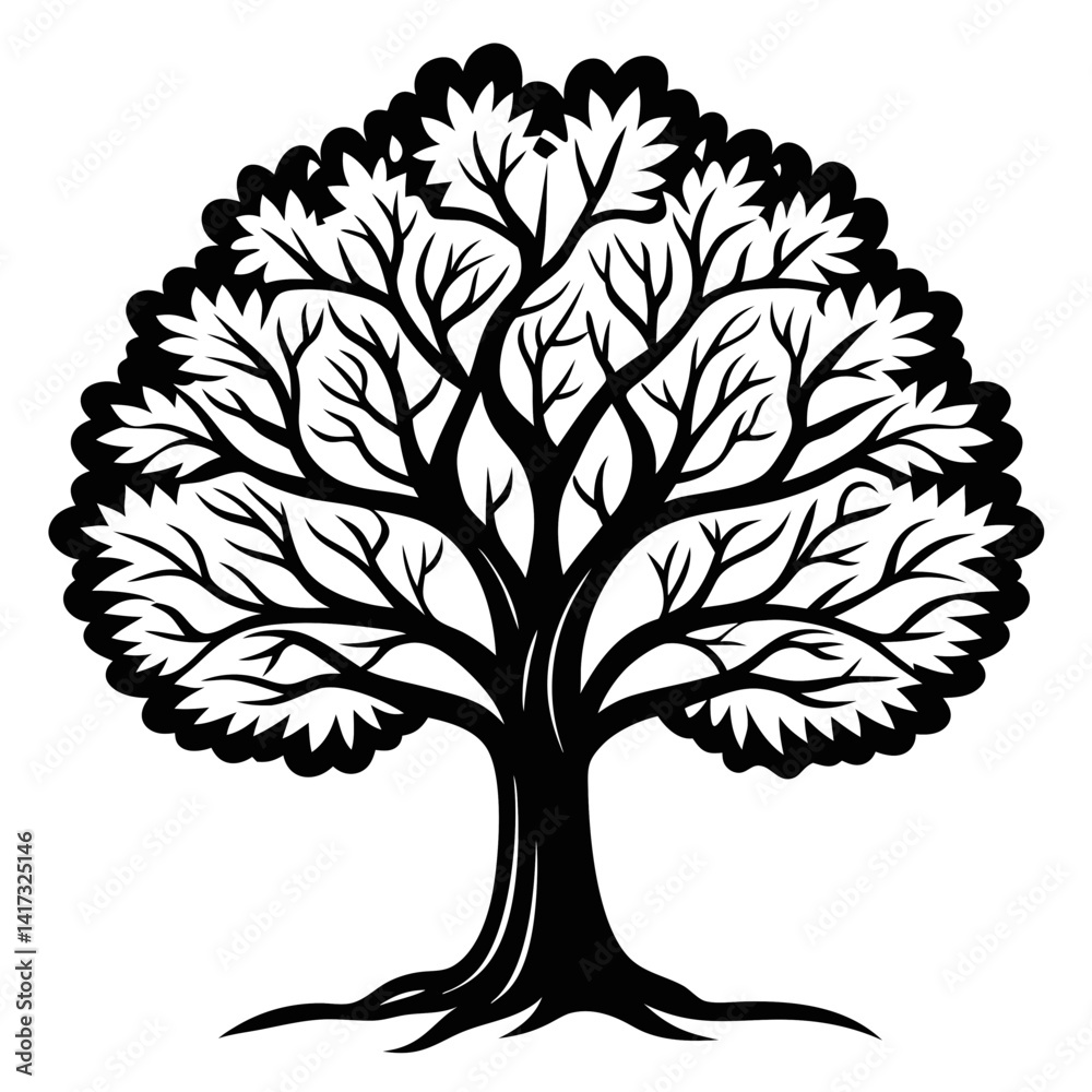Obraz premium Elegant Black Cherry Tree Illustration with Strong Outline