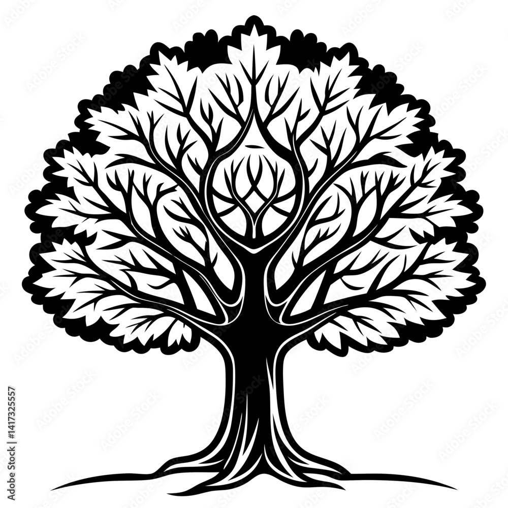 Obraz premium Elegant Black Walnut Tree Illustration with Strong Outline