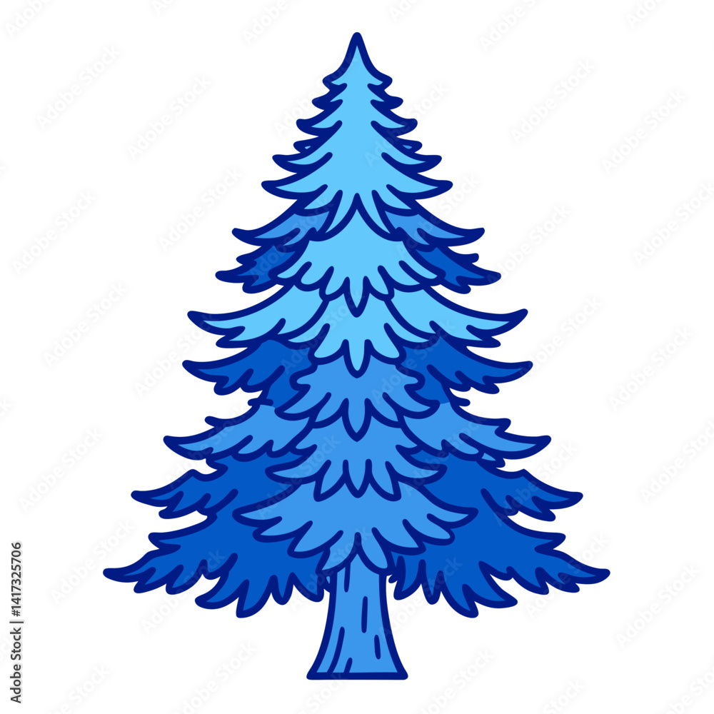Obraz premium Charming Blue Spruce Tree Illustration in Bold Outline