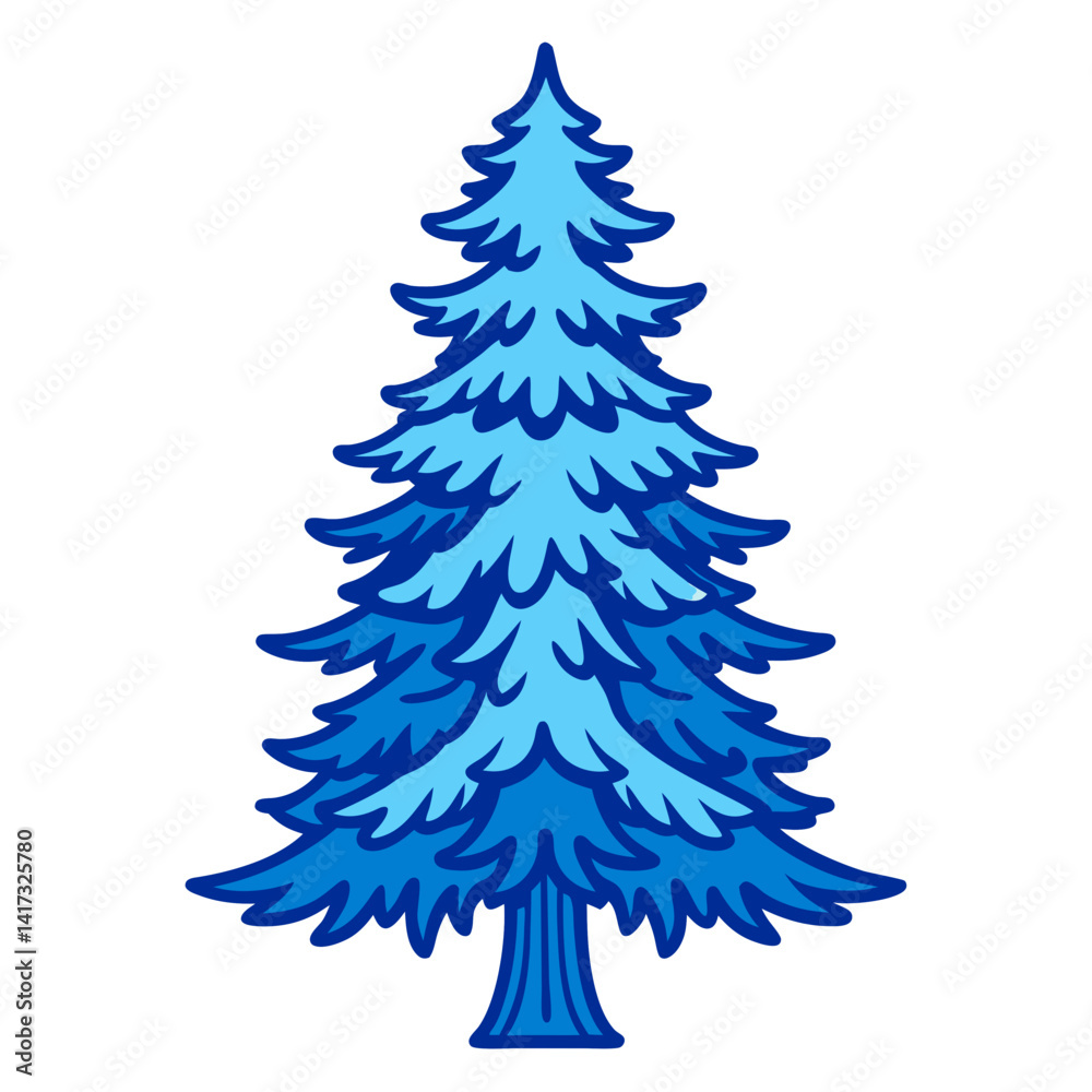 Fototapeta premium Artistic Blue Spruce Tree Design with Bold Outline
