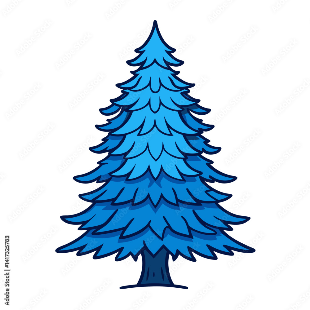 Obraz premium Stylish Blue Spruce Tree Illustration with Bold Outline