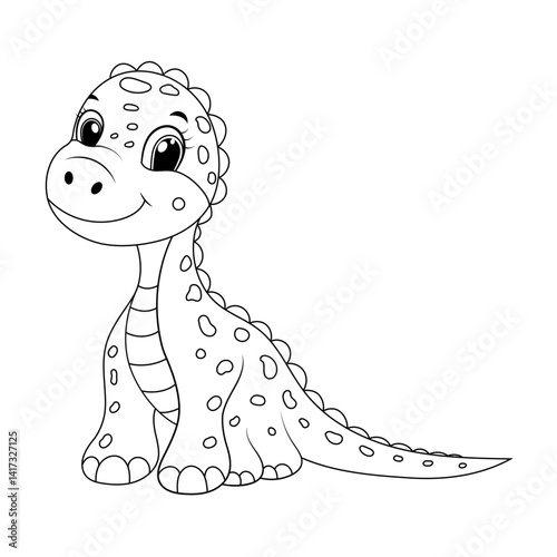 Cute funny dinosaur, children's illustration in flat cartoon style. Perfect for children's educational and play projects, coloring book, print, greeting card