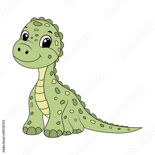 Cute funny dinosaur, children's illustration in flat cartoon style. Perfect for children's educational and play projects, coloring book, print, greeting card