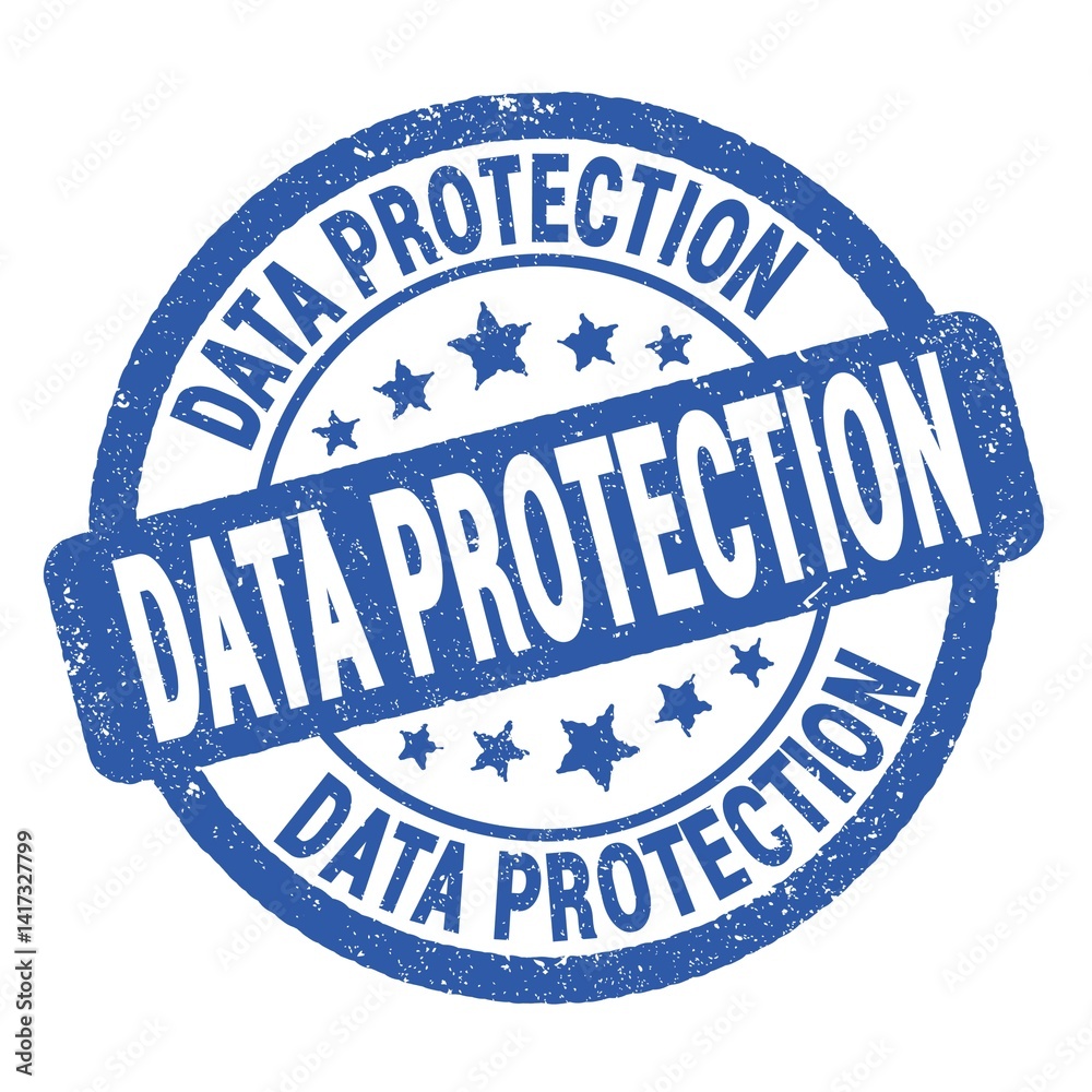 DATA PROTECTION text written on blue round stamp sign.