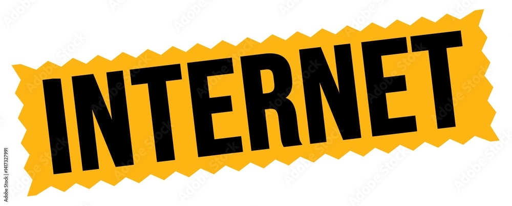 INTERNET text written on orange-black zig-zag stamp.