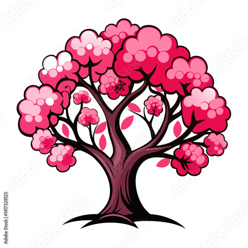  Stylish Cherry Plum Tree Illustration with Bold Outline