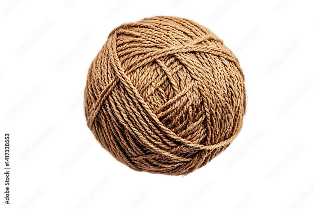 Natural Brown Twine Ball, Rustic Texture, Isolated on White. Natural Brown Twine Ball, Rustic Texture, Isolated on White.
