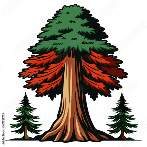  Bold Outline of Coast Redwood Tree Illustration