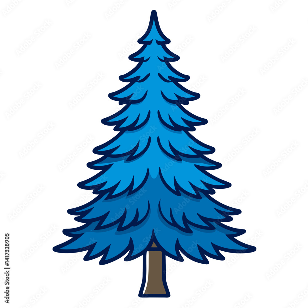 Obraz premium Vibrant Colorado Blue Spruce Tree Illustration with Strong Outline
