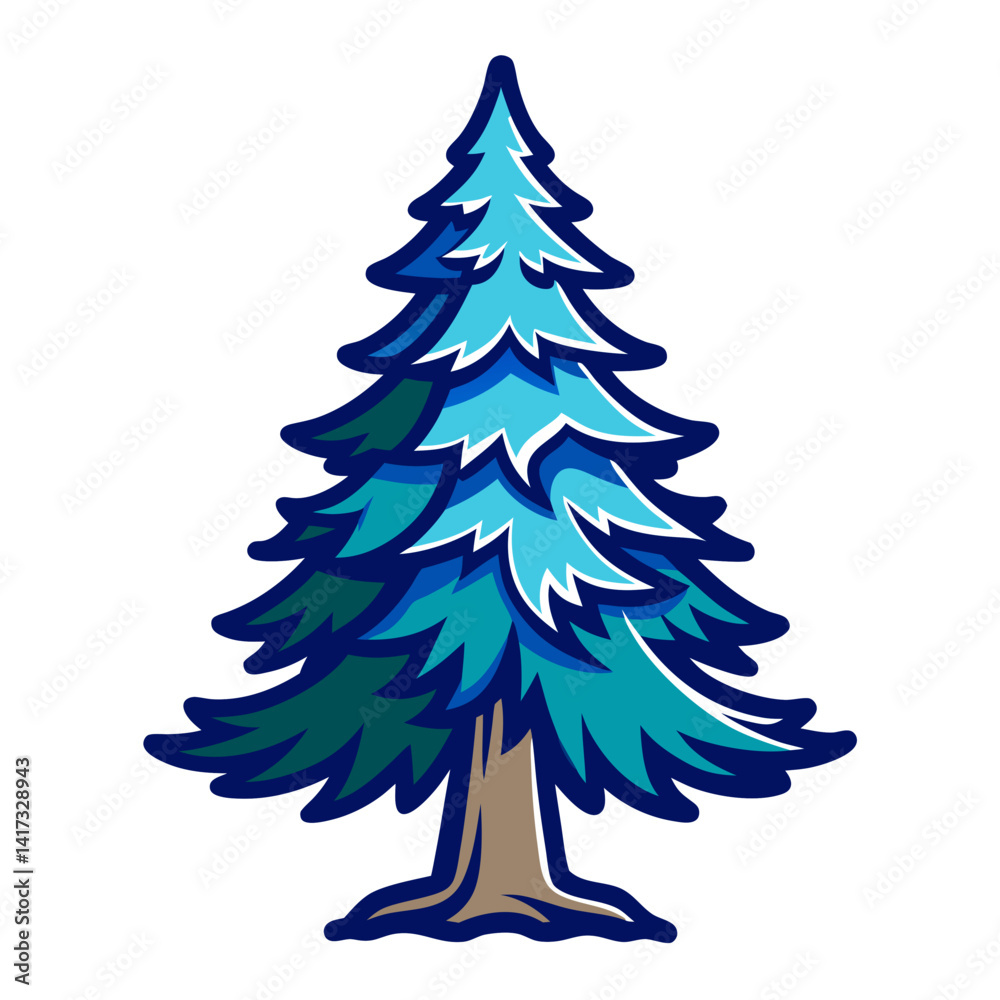 Fototapeta premium Distinct Colorado Blue Spruce Tree Illustration with Bold Outline
