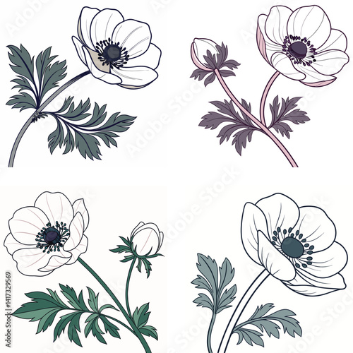 A delicate anemone flower icon with a dark center and smooth 
petals