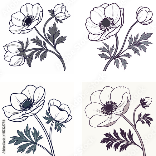 A delicate anemone flower icon with a dark center and smooth 
petals
