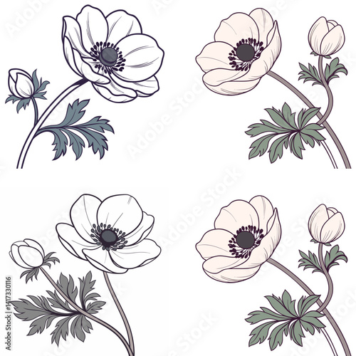 A delicate anemone flower icon with a dark center and smooth 
petals