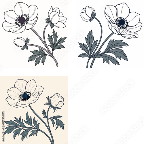 A delicate anemone flower icon with a dark center and smooth 
petals