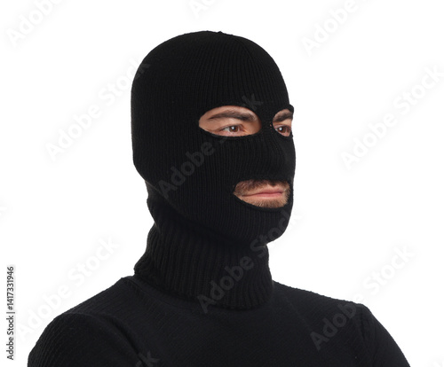 Young man wearing balaclava...