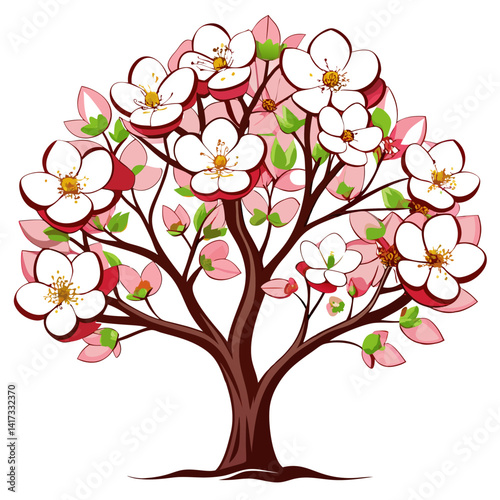  Bold Flowering Dogwood Tree Illustration on White Background