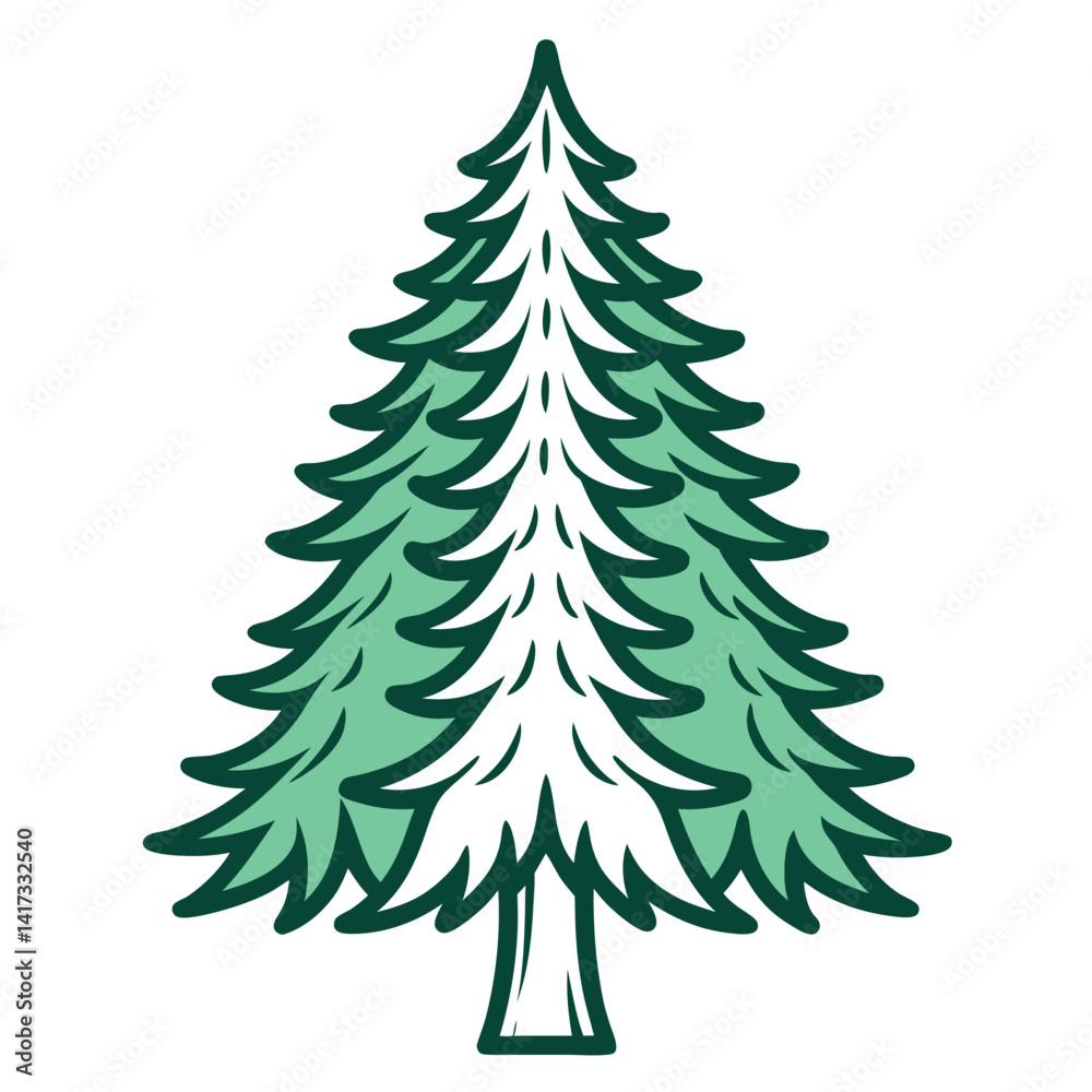 Obraz premium Fraser Fir Tree Art with Bold Outline on White