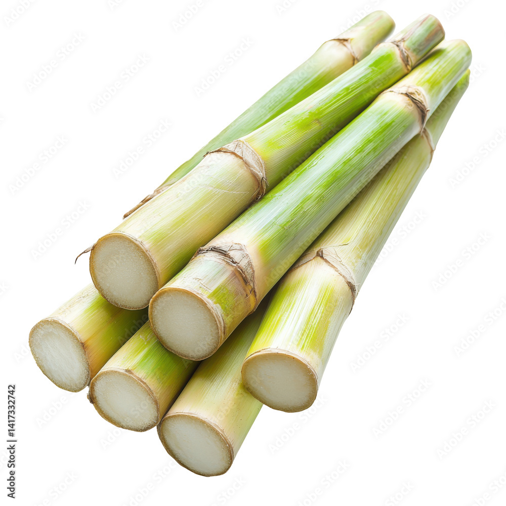 Fototapeta premium Stack of sugarcanes isolated on PNG transparent background, cut out