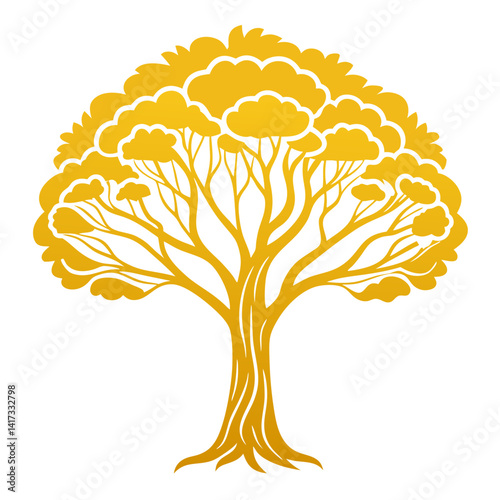  Bold Golden Rain Tree Illustration on White Background