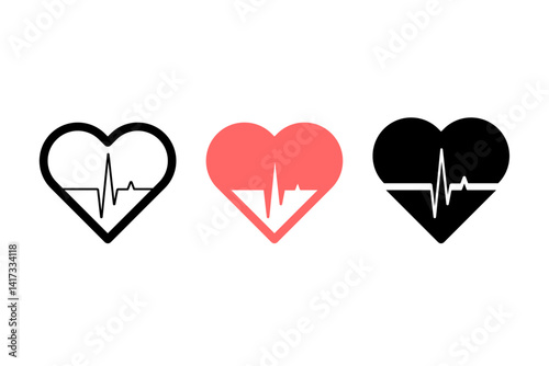 Heartbeat line icons. Linear design for medicine, healthcare, cardiogram, heart, hospital, medical, patient concepts. Heartbeat flat icon for medical apps and sites. Vector illustration