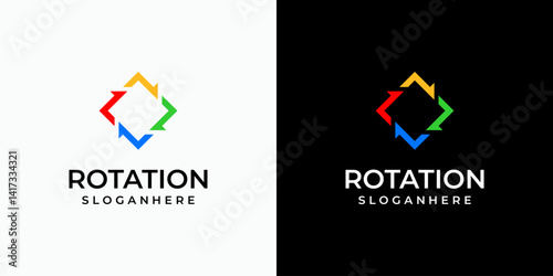 Arrow rotation vector logo design in a rectangular shape with a modern, simple, clean and abstract style. Icon for business, technology, shipping and personal branding.