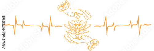 line art buddha hand and lotus illustration with a vesak day
