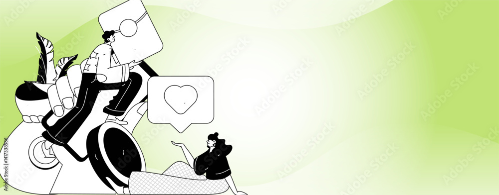 Fototapeta premium Holiday shopping people doing e-commerce online shopping flat vector concept operation hand drawn illustration 