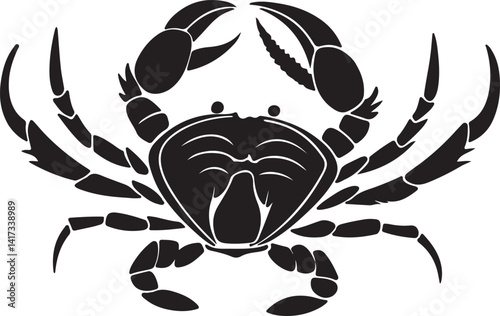 Black and white crab icon illustration on a white background, showcasing a simple vector art design