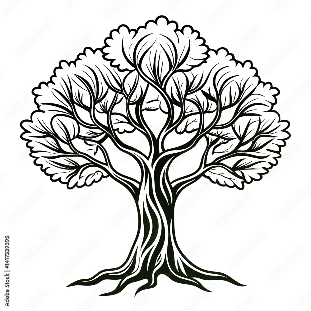 Obraz premium Charming Olive Tree Illustration with Strong Outlines