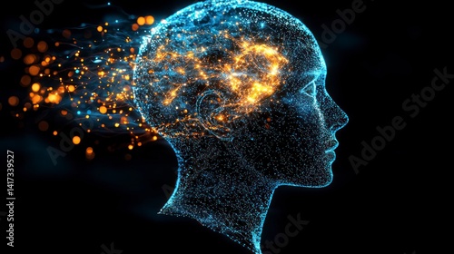 Glowing brain within outline of human head