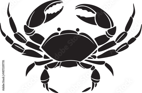 Black and white crab icon illustration on a white background, showcasing a simple vector art design