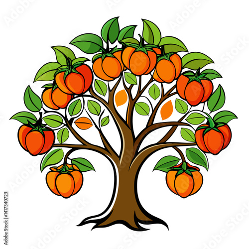 Fotografía Charming Persimmon Tree Illustration