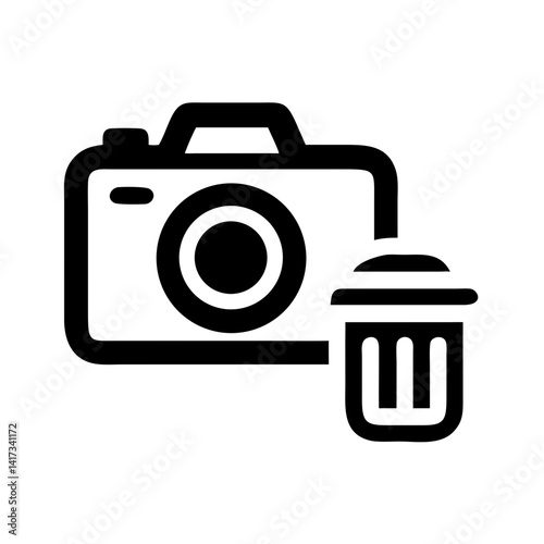 Camera with Trash Icon Representing Image Deletion and Photo Removal